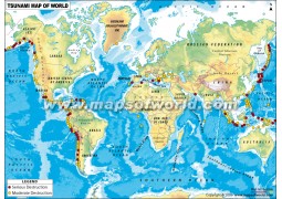 Tsunami Effected Areas on World Map  - Digital File