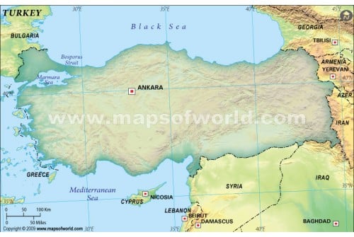 Turkey Blank Map, Dark Green 