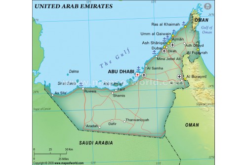 United Arab Emirates Physical Map, Green