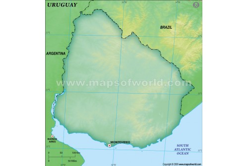 Uruguay Blank Map, Dark Green