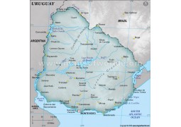 Uruguay Physical Map with Cities