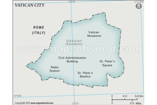 Vatican City Physical Map, Gray