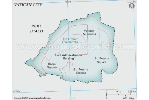 Vatican City Political Map, Gray