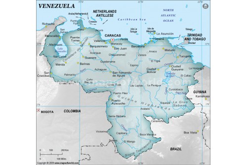 Venezuela Physical Map, Gray