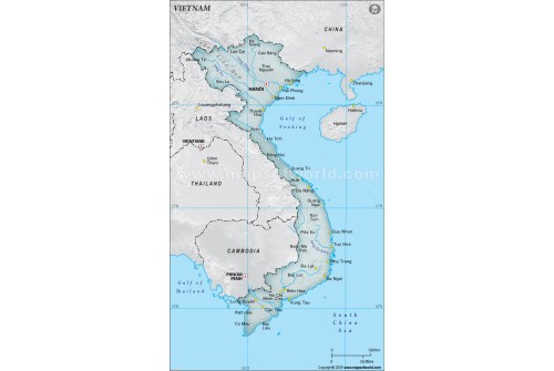 Vietnam Physical Map, Gray