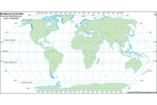 World Robinson Projection Map with Country Outlines in Green Color