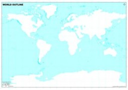 World Outline Map in Miller Projection in Light Background - Digital File
