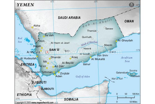 Yemen Physical Map, Gray
