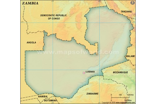 Zambia Blank Map, Dark Green