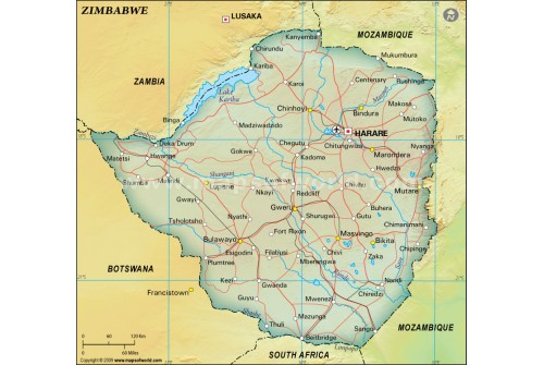 Zimbabwe Political Map, Dark Green