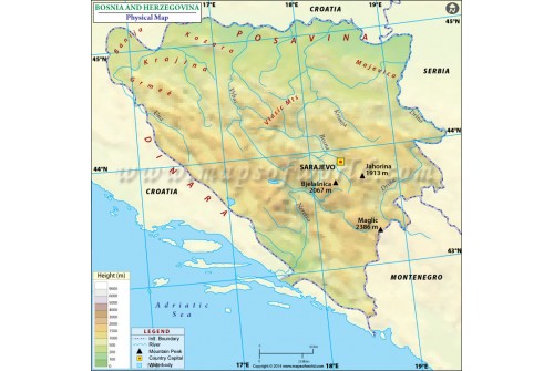 Bosnia And Herzegovina Physical Map