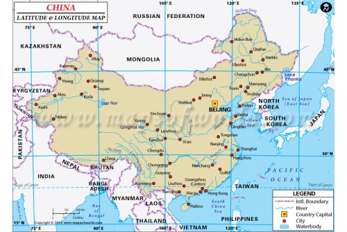 China Latitude and Longitude Map