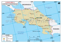 Costa Rica Latitude and Longitude Map - Digital File