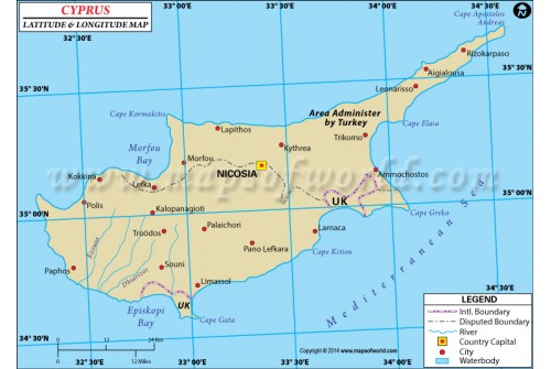 Cyprus Latitude and Longitude Map