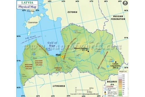 Latvia Physical Map