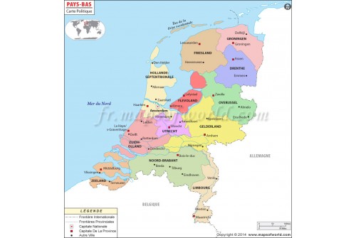 Pays-Bas Carte Politique-Netherlands French Map