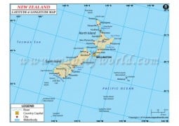 New Zealand Latitude and Longitude Map - Digital File