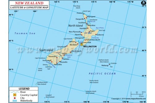 New Zealand Latitude and Longitude Map