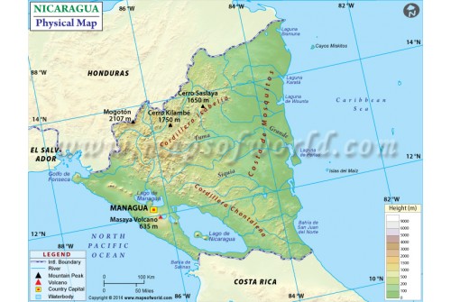 Nicaragua Physical Map