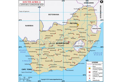 South Africa Latitude and Longitude Map