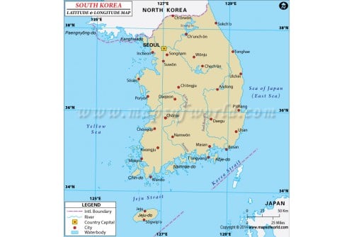South Korea Latitude and Longitude Map