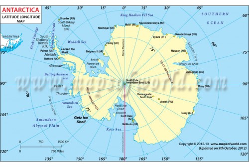 Antarctica Continent Latitude and Longitude Map