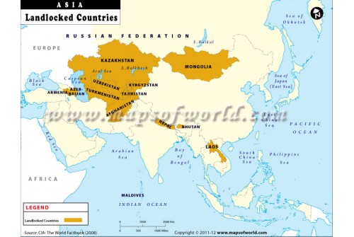 Map of Landlocked Countries of Asia