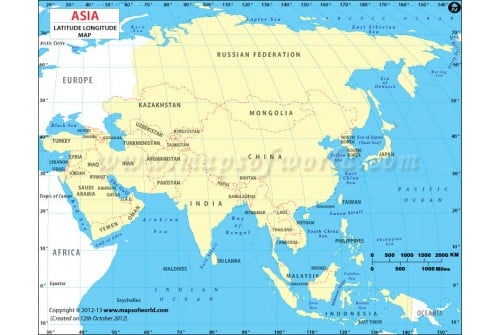Latitude and Longitude Map of Asian Continent