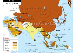 Map of Asian Countries by Literacy Rate - Digital File