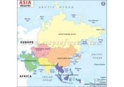 Asia Continent Regions Map - Digital File