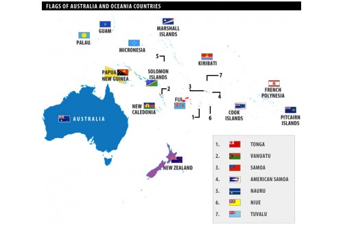 Australia and Oceania Countries Flag Map