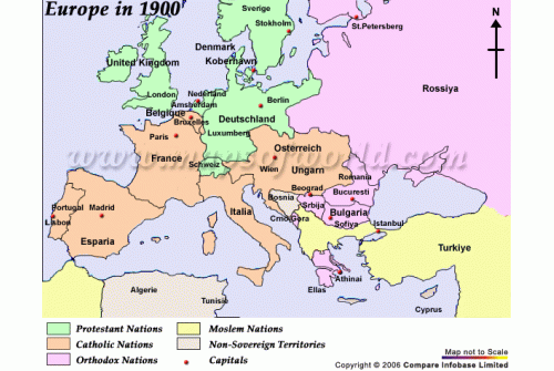 Historical Map of Europe Continent 1900