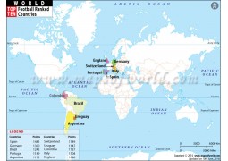 World Top Ten Football Ranked Countries Map - Digital File