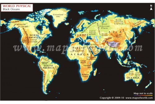 Geographical Map of the World - Black Background