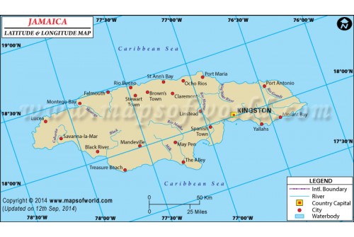 Buy Jamaica Latitude and Longitude Map