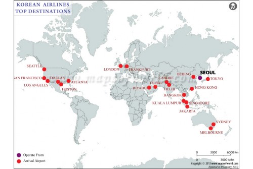 Map of Korean Airlines Flight Schedule