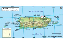 Puerto Rico Latitude and Longitude Map - Digital File