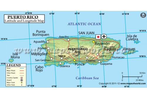 Puerto Rico Latitude and Longitude Map