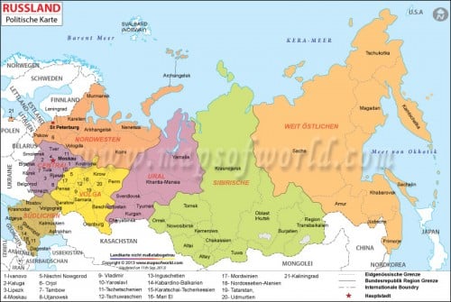 Russland Politische Karte (Russia Political Map in German Language)