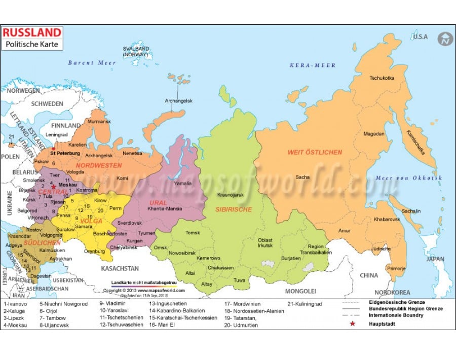 Buy Shop Russland Politische Karte (Russia Political Map in German