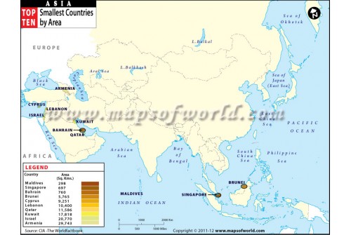 Map of Smallest Countries in Asia by Area