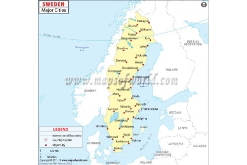 Map of Sweden with Major Cities