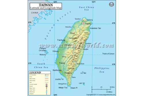 Taiwan Latitude and Longitude Map