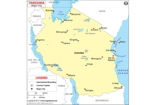 Map of Major Cities of Tanzania
