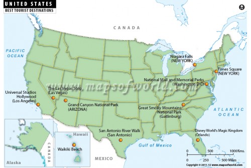 USA Best Tourist Destinations Map