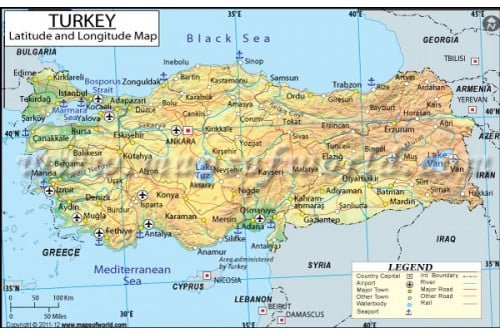 Turkey Latitude and Longitude Map