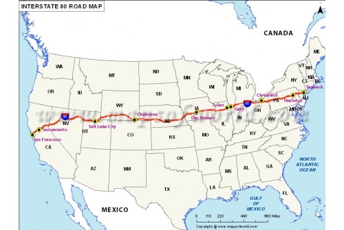 US Interstate 80 Map