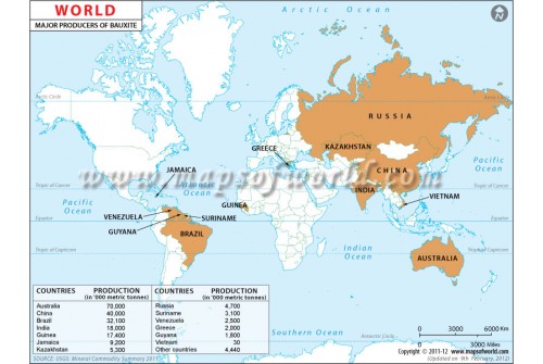 World Bauxite Producing Countries Map
