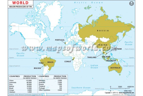 World Tin Producing Countries Map