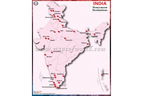 India Map with Honeymoon Destinations